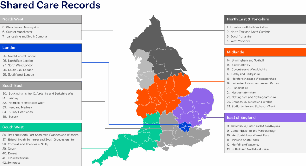 Map of Shared Care Records regions.